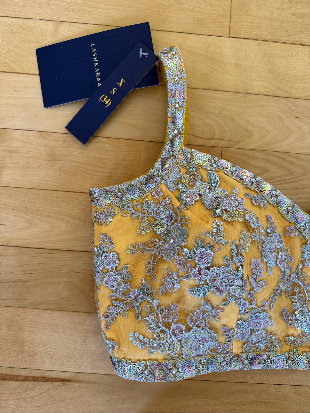 Yellow Floral A-Line Skirt With Embellished Waist — image 4 of 5